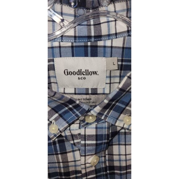 Goodfellow Blue & White Plaid Long Sleeve Button-Up Shirt Size L - Picture 9 of 10